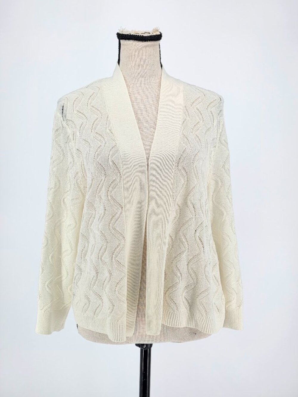 89th & Madison Ivory Pointelle Open Front Cardigan Sweater - Size XL